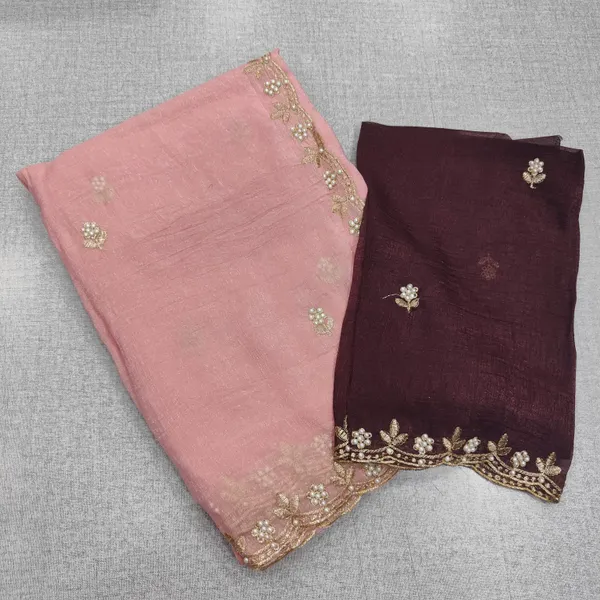 Original Crushed Space silk pearl work with Contrast blouse | SR177